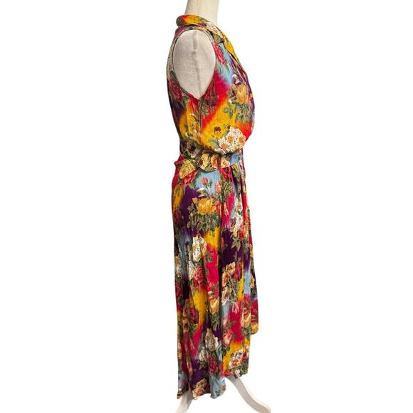 Vintage 90s Together! Floral Patchwork Maxi Shirt Dress Belted Sleeveless (10) - Picture 4 of 6
